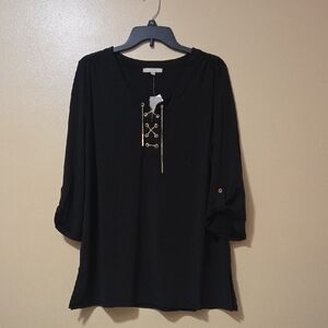 Joan Vass Black Blouse with Gold Details